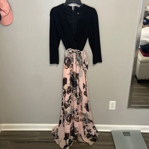 Black and Pink Long Sleeve Maxi Dress
